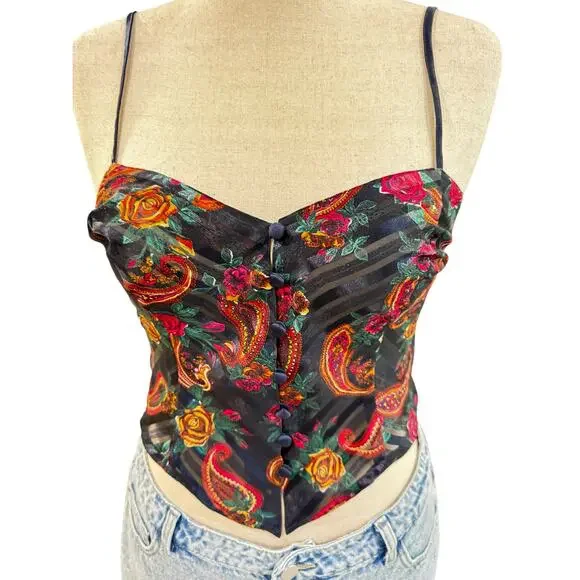 Vintage 90s Victoria’s Secret Gold Label Paisley Corset Cami Womens S Fits Big - Picture 2 of 9
